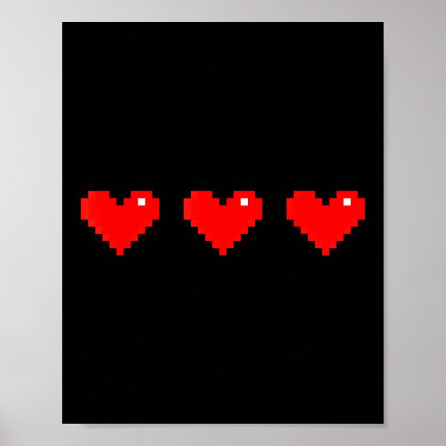Old 8 Bit Heart Arcade Retro Xel Gamer Valentine's Poster (Framsidan)