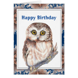 Old Age Birthday  Cute Little Owl Bird Hälsningskort