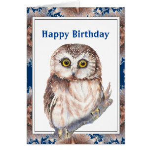 Old Age Birthday Cute Little Owl Bird Hälsningskort