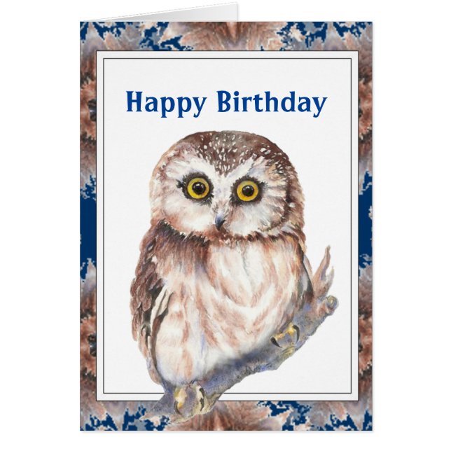 Old Age Birthday  Cute Little Owl Bird Hälsningskort (Framsidan)