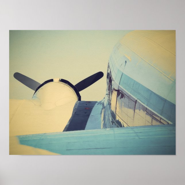 Old Antique Airplane Yellow and Blue 16" x 12"  Poster (Framsidan)