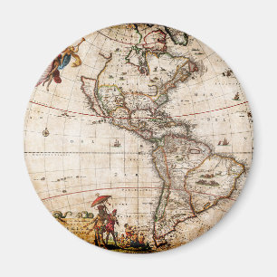Old Antique North & South America Karta Magnet