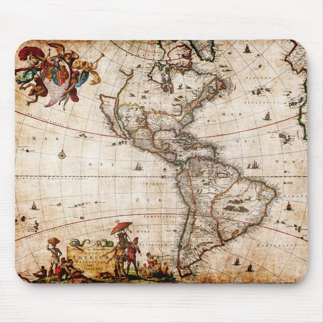 Old Antique North & South America Karta Musmatta (Framsidan)