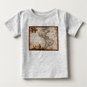Old Antique North & South America Karta T Shirt