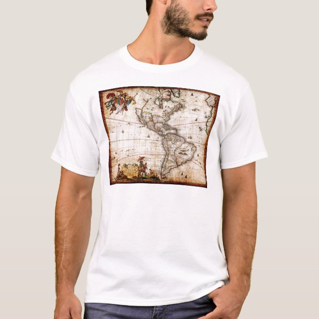 Old Antique North & South America Karta Tee Shirt (Framsida)
