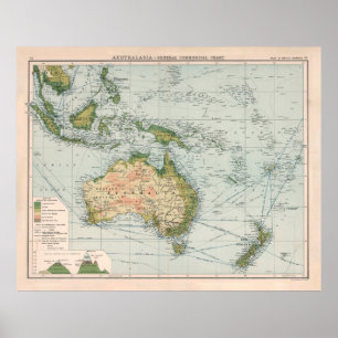 Old Australia Commercial Shipping Route Karta (190 Poster