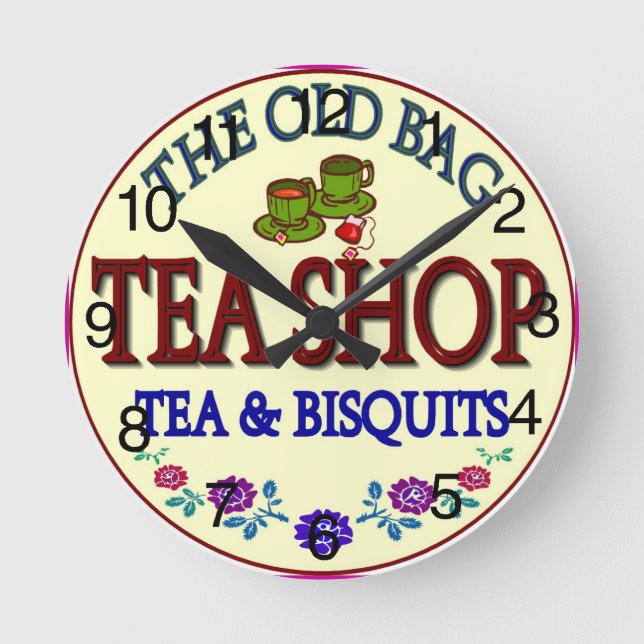 Old Bag Tea Shop Rund Klocka (Framsida)
