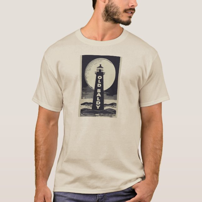Old Baldy Lighthouse North Carolina Måne T Shirt (Framsida)
