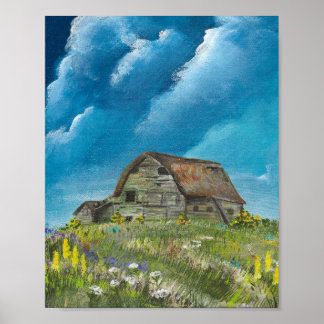 Old Barn and Wildflowers 3-2026 Print Poster