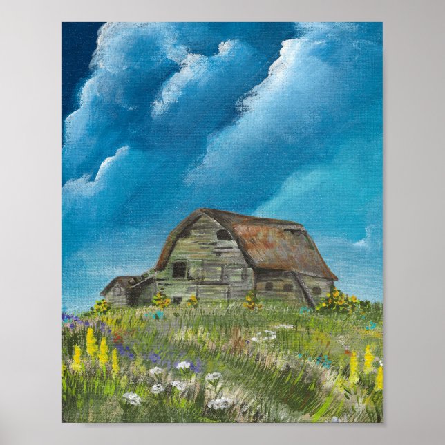 Old Barn and Wildflowers 3-2026 Print Poster (Framsidan)