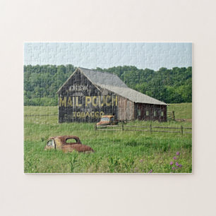 Old Barn Mail Pouch Tobacco Rekltising Car Lastbil Pussel