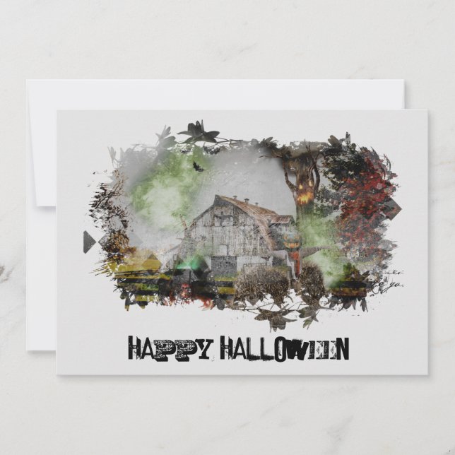 *~* OLD BARN SPOOKY BARN GHOST HALLOWEEN-KORT (Framsida)