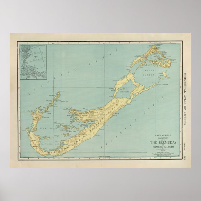 Old Bermuda Karta (1924) Vintage Bermudian Island Poster (Framsidan)