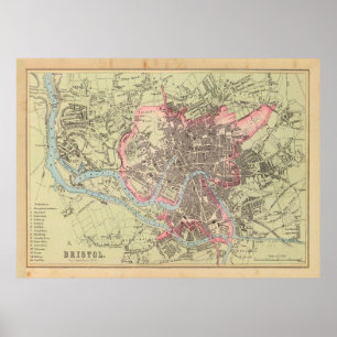 Old Bristol UK Karta (1872) Poster