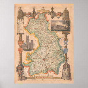 Old Cambridgeshire UK Karta (1843) Poster