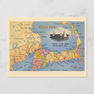 Old Cape Cod Massachusetts Karta Vykort