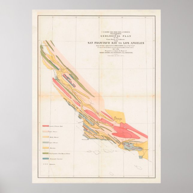 Old Coastal California Geology Map (1856)  Poster (Framsidan)