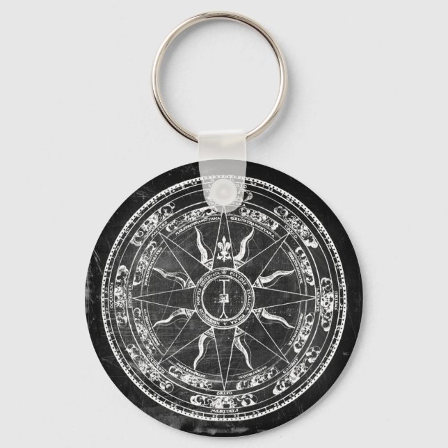 Old Compass Rose (B&W) Nyckelring (Framsida)