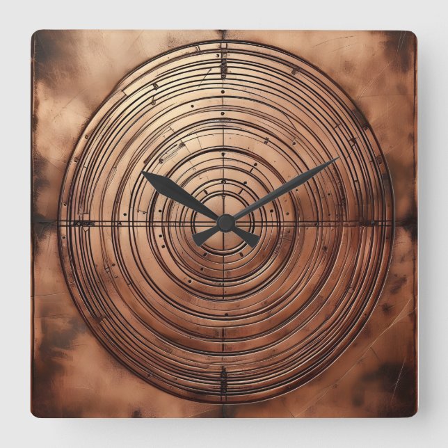 old copper circular grooves fyrkantig klocka (Framsida)