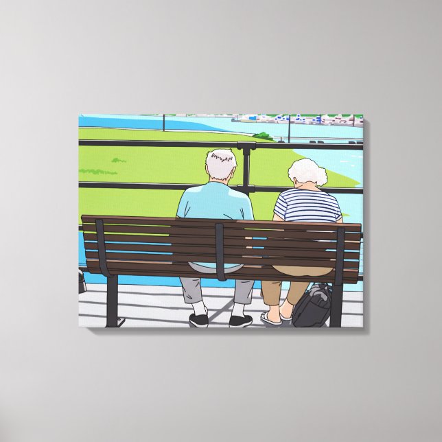 Old couple on a bench canvas print (Framsida)