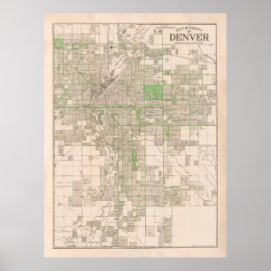 Old Denver CO Karta (1908) Vintage Colorado Poster