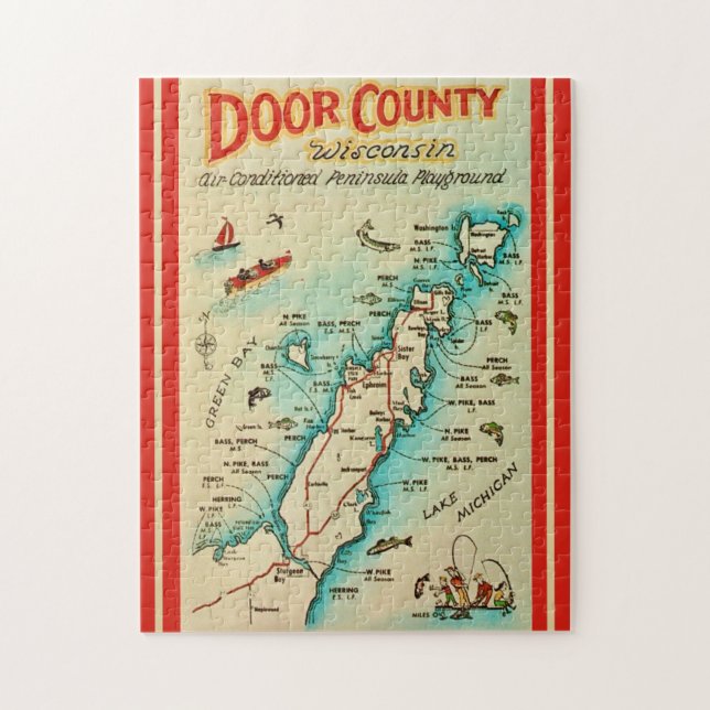 Old Door County Fishing Karta Pussel (Vertikal)
