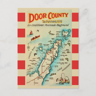 Old Door County Map Postcard Vykort