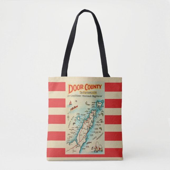 Old Door County Map Shoulder Tote Tygkasse (Framsida)