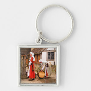 OLD ENGLAND FYRKANTIG SILVERFÄRGAD NYCKELRING