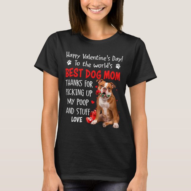 Old English Bulldog Dog Mom Valentines Day Fu  T Shirt (Framsida)