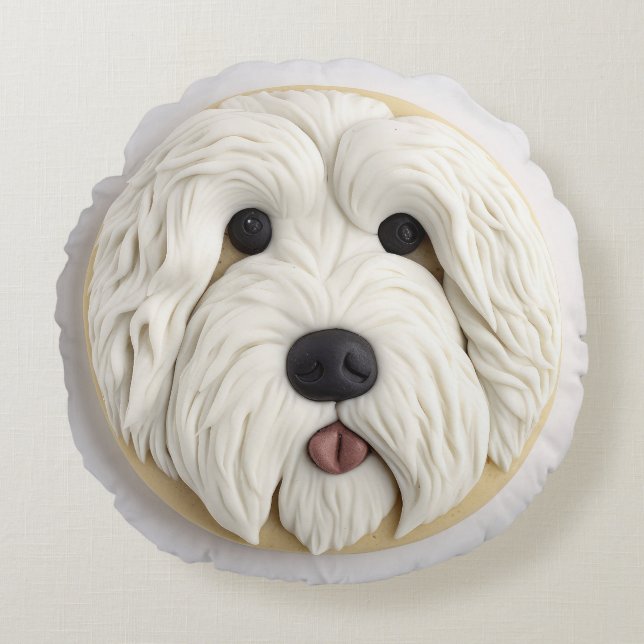 Old English Sheepdog 3D Inspirerad Rund Kudde (Framsidan)