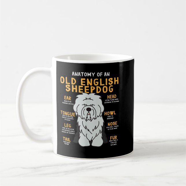 Old English Sheepdog Anatomy Funny Dog Mom Dad  Kaffemugg (Vänster)