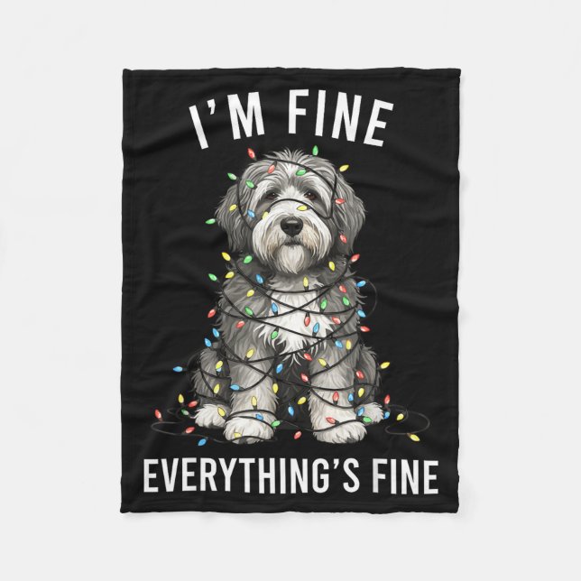 Old English Sheepdog Christmas I'm Fine Everything Fleecefilt (Framsidan)