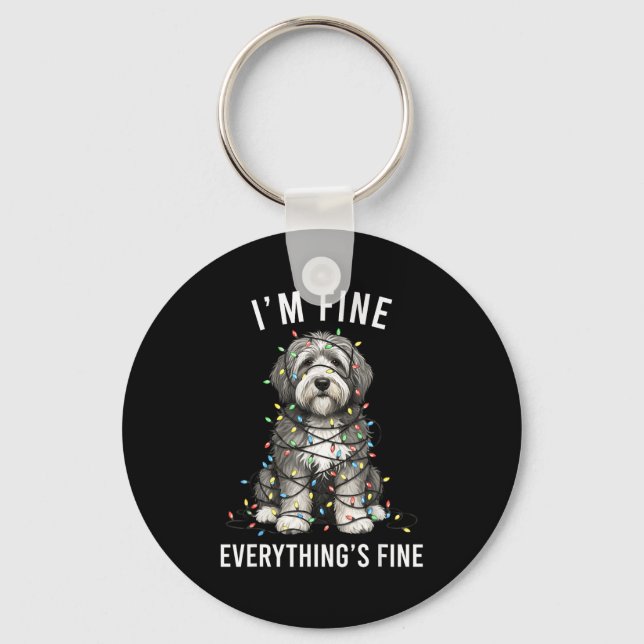 Old English Sheepdog Christmas I'm Fine Everything Nyckelring (Framsida)
