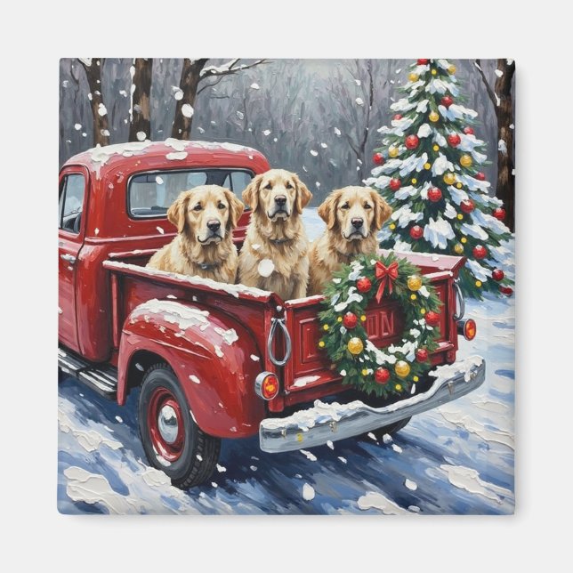 Old English Sheepdog Christmas Red Truck Holiday Magnet (Framsidan)