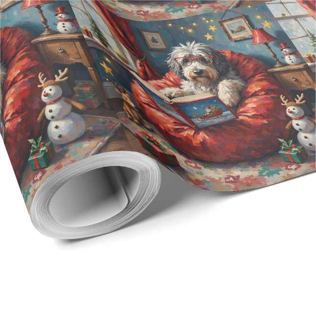 Old English Sheepdog Christmas Story Time Holiday Presentpapper (Rulle Hörn)