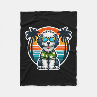 Old English Sheepdog Dog Owner Summer Vibes Vacati Fleecefilt