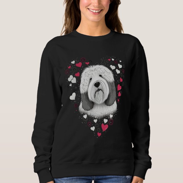Old English Sheepdog Heart for Valentines Day Bobt T Shirt (Framsida)