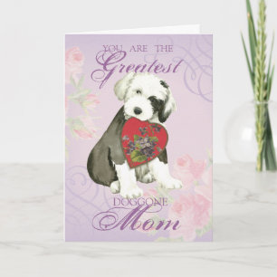 Old English Sheepdog Heart Mamma Kort