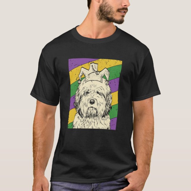 Old English Sheepdog Jester Mardi Gras Dog Mom or  T Shirt (Framsida)