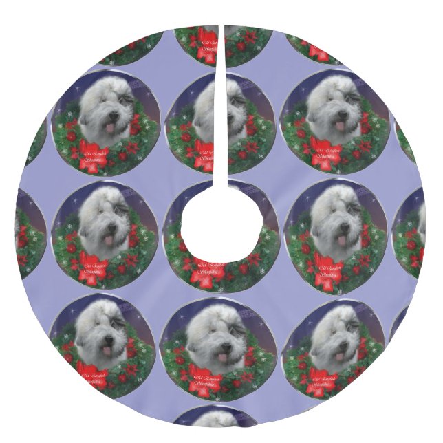 Old English Sheepdog Julgransmatta Borstad Polyester (Framsidan)