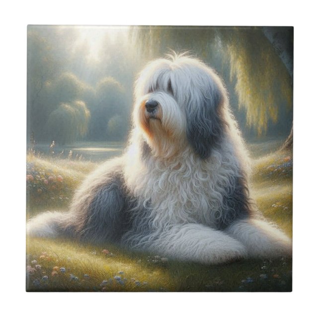 Old English Sheepdog Kakelplatta (Framsidan)