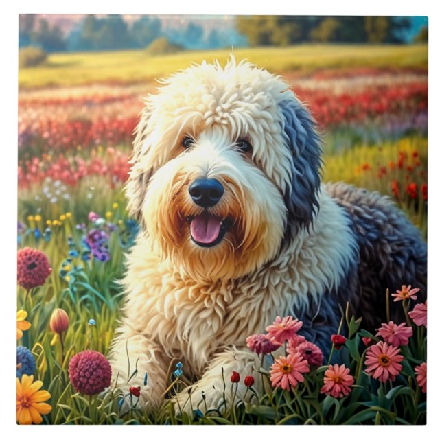 Old English Sheepdog Kakelplatta (Framsidan)