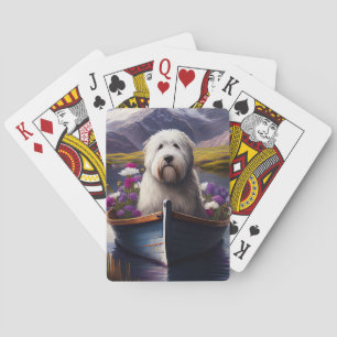 Old English Sheepdog på paddel: Ett naturskönt äve Casinokort