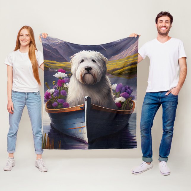 Old English Sheepdog på paddel: Ett naturskönt äve Fleecefilt (På plats)