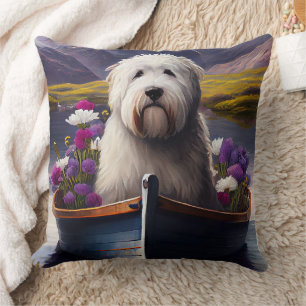 Old English Sheepdog på paddel: Ett naturskönt äve Kudde