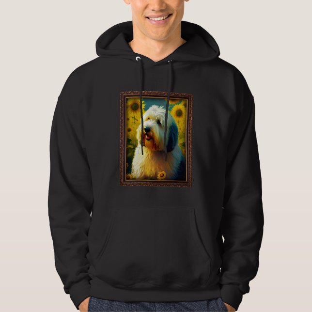 Old English Sheepdog Painting Sunflower Flower Mom Hoodie (Framsida)