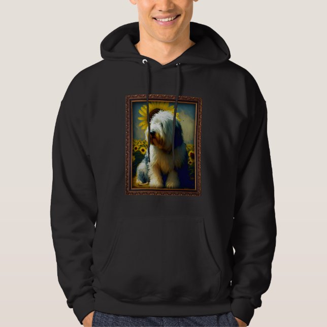 Old English Sheepdog Painting Sunflower Flower Mom Hoodie (Framsida)