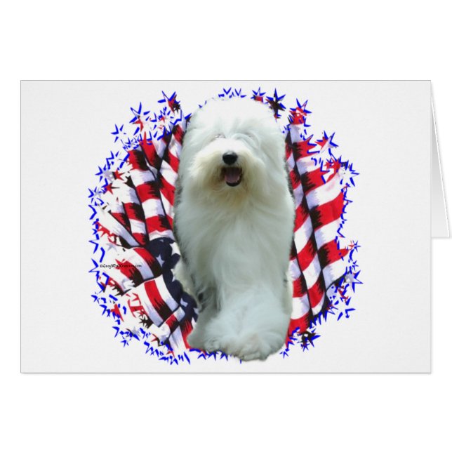 Old English Sheepdog Patriot Hälsningskort (Framsidan Horizontal)