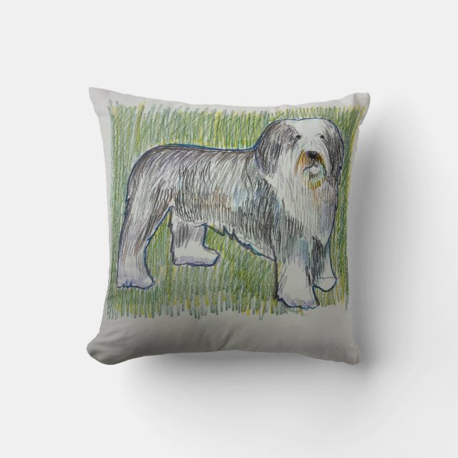 Old English Sheepdog Throw Pillow Kudde (Framsida)